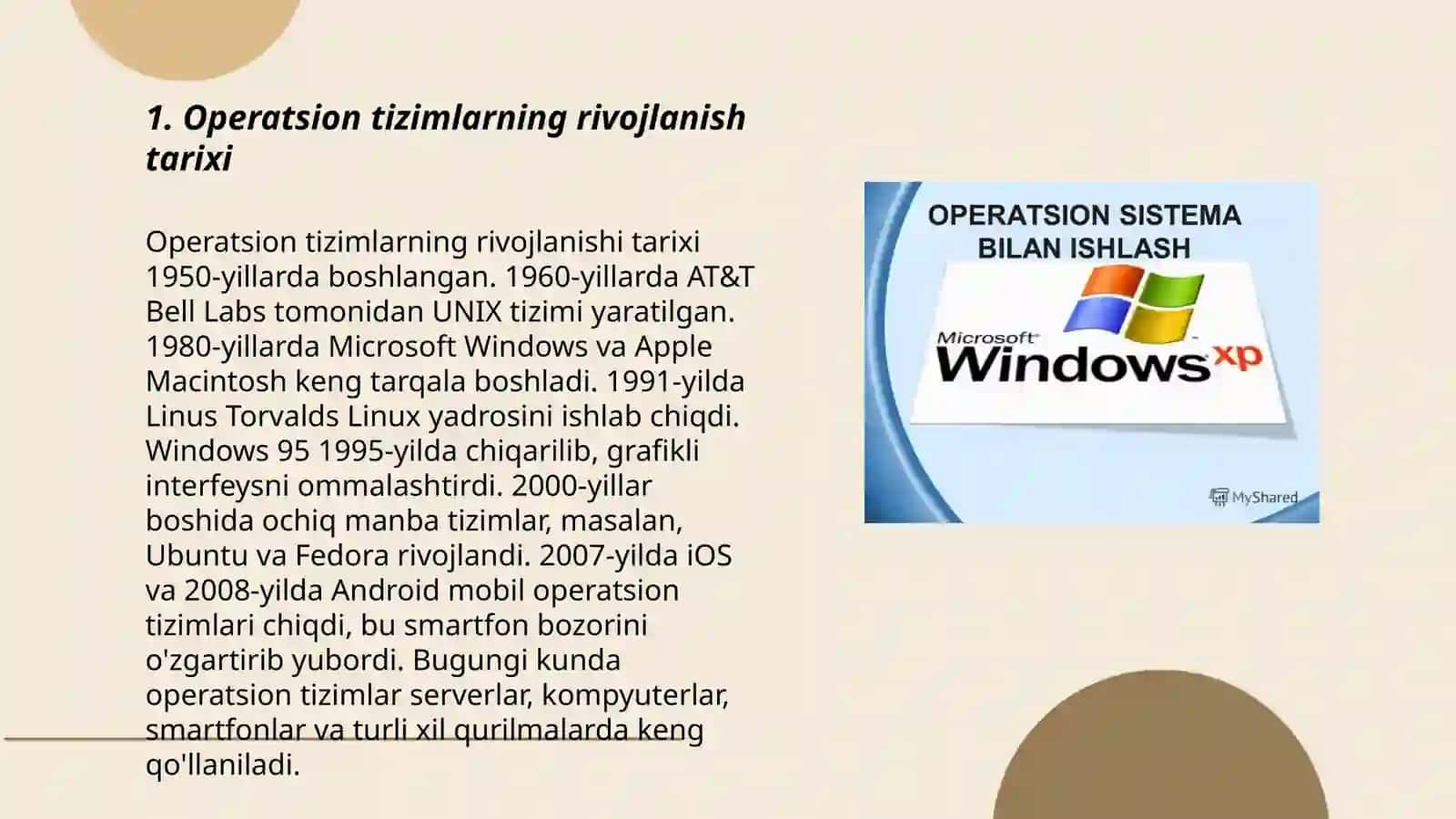 Operatsion tizimlar (Zamonaviy operatsion tizimlarning vazifalari va turlari) 3