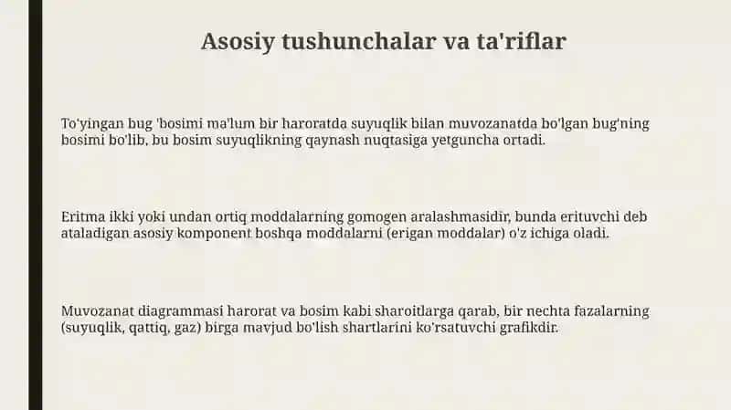 Eritmalar va toʻyingan bugʻ bosimi orasidagi muvozanat diagrammalari 3