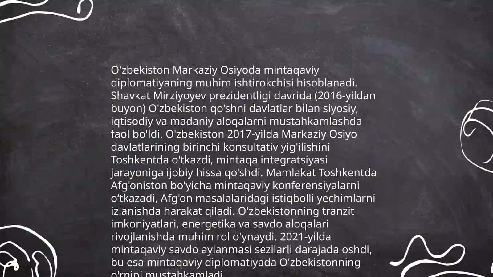 O'zbekistonning Markaziy Osiyoda tinchlik va barqarorlikni ta'minlashdagi o'rni 3