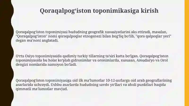 Qoraqalpog'iston Respublikasi tarixiy toponimikasi 3