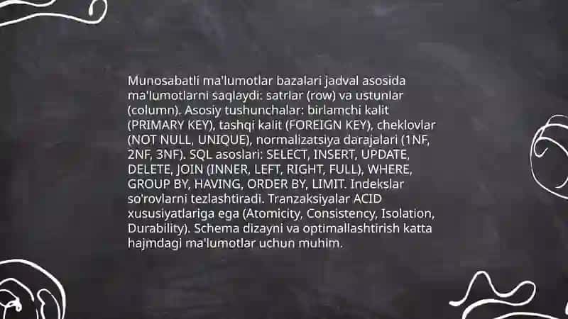 Ma'lumotlar bazasi va katta hajmdagi ma'lumotlar bilan ishlash texnologiyalari 3