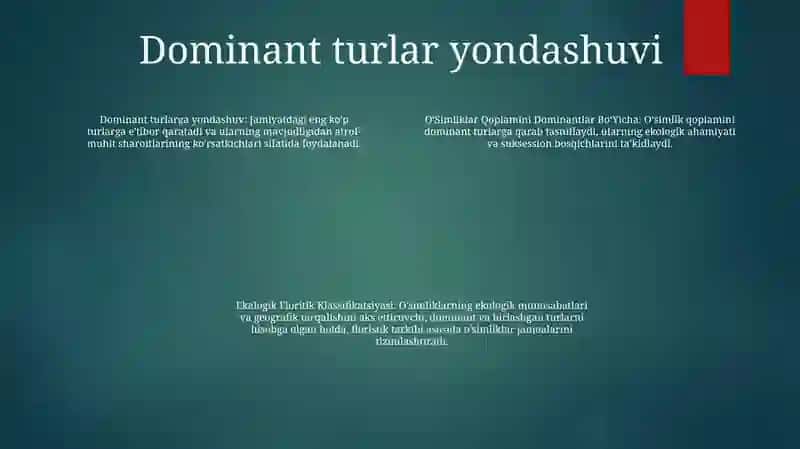 OʻSimliklar Qoplamini Dominantlar BoʻYicha Va Ekalogik Floritik Klassifikatsiyasi 3