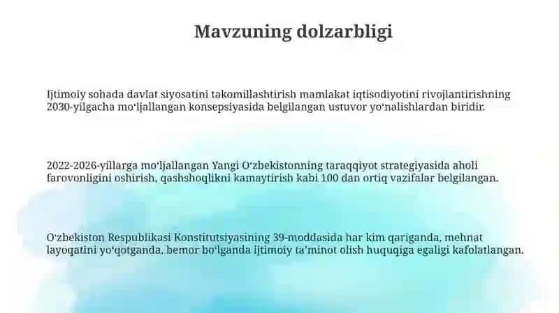 Ijtimoiy Sohada Davlat Siyosatining Takomillashib Borishi va Aholi Farovonligini Oshirish Tadbirlari 3