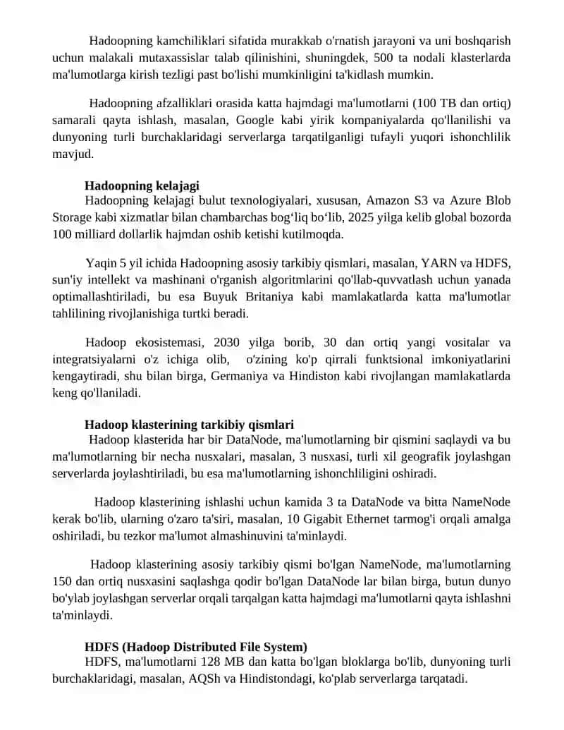 Hadoop arxitekturasi va uning asosiy komponentlari 3