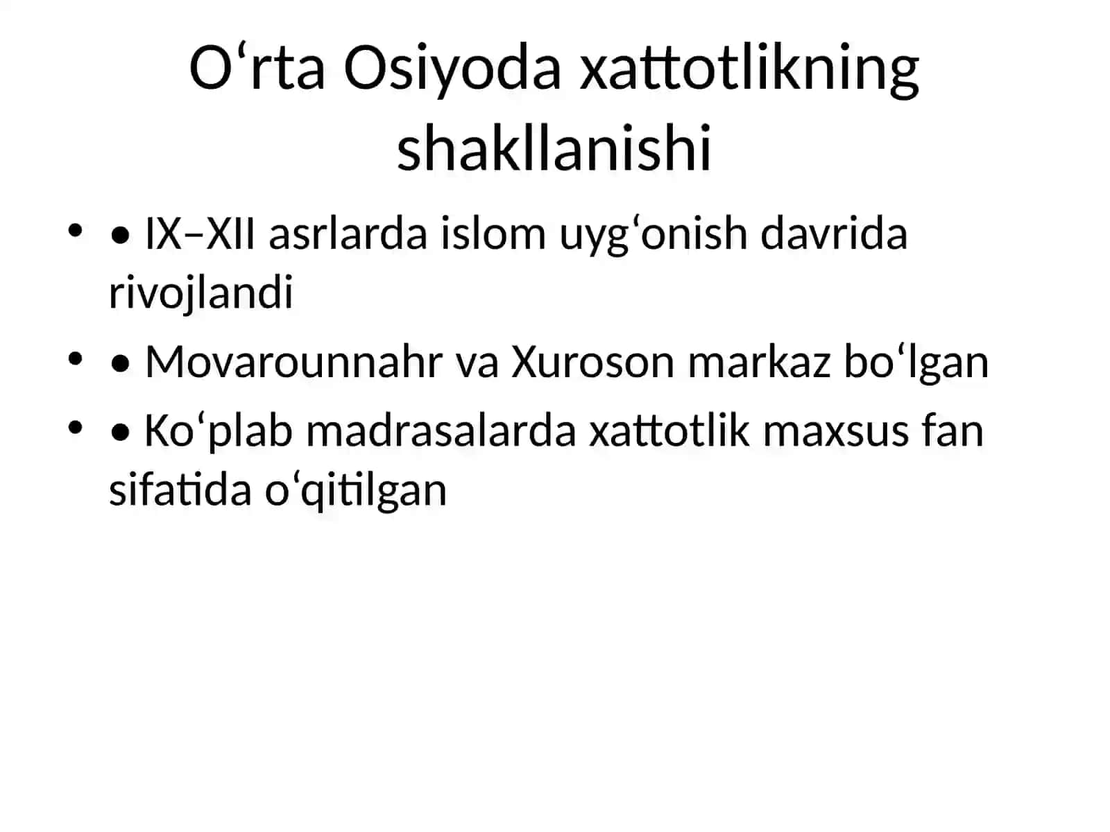 O‘rta Osiyoda Xattotlik San’ati 3