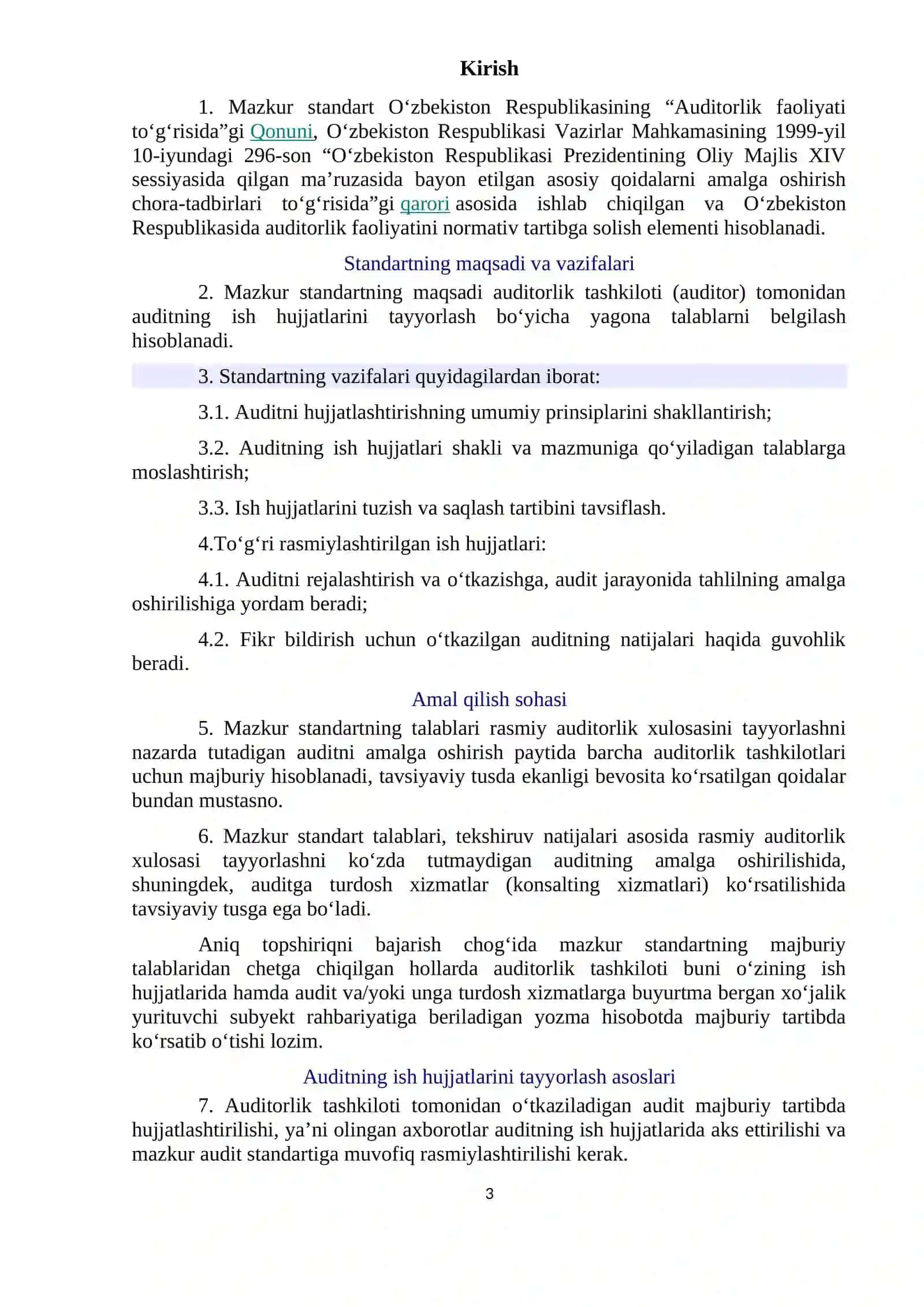 AUDIT TEKSHIRUVINI XUJJATLASHTIRISHDA ISHCHI XUJJATLAR TOʻPLAMIGA QOʻYILADIGAN TALABLAR 3