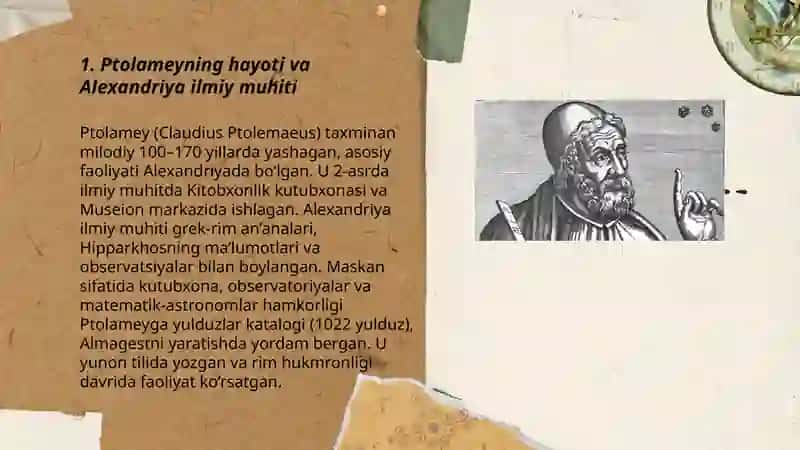 Ptolamey hayoti va ijodi. Matematikaga qo'shgan hissasi 3