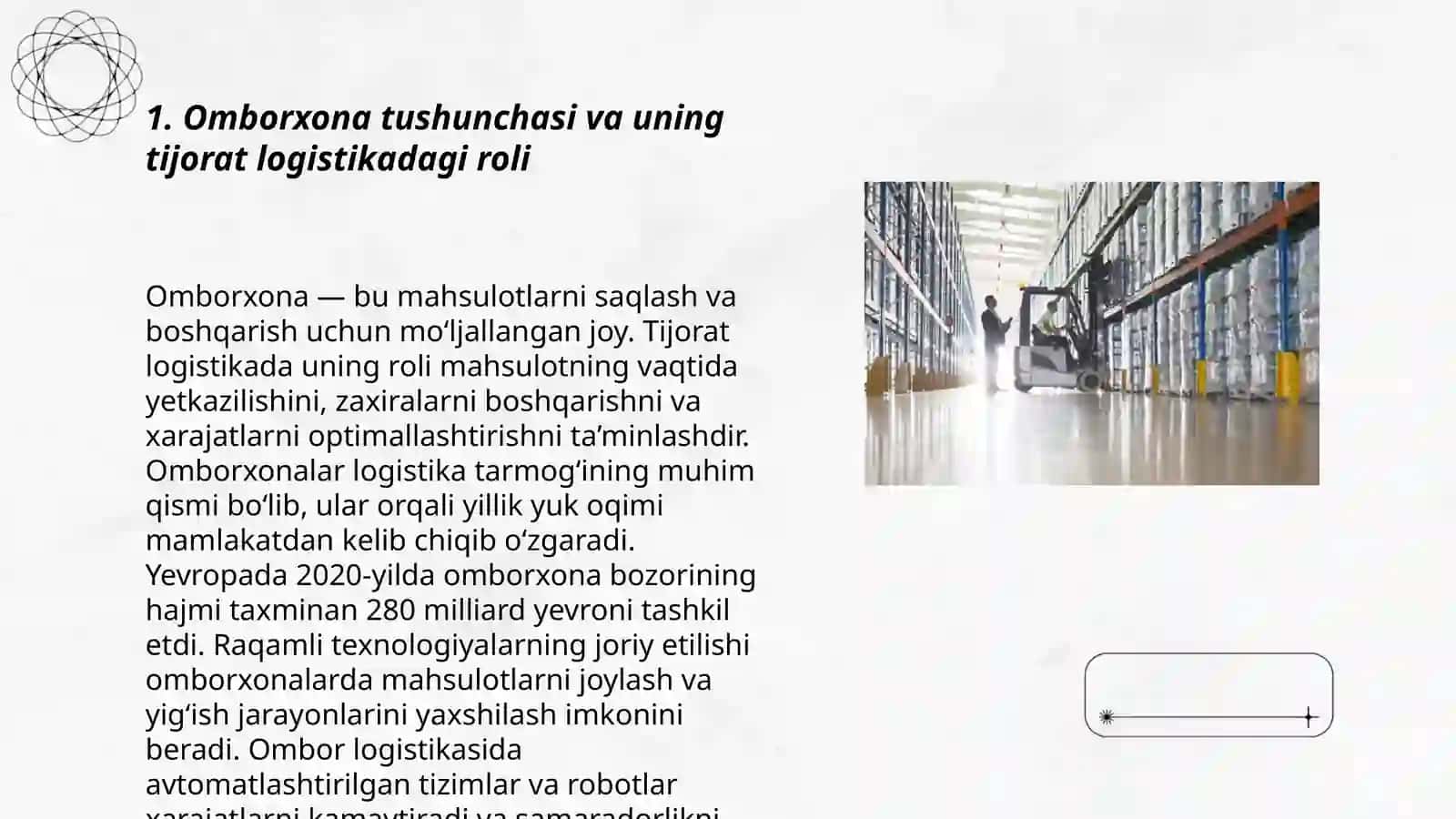 Omborxona tushunchasi va uning tijorat logistikadagi roli 3