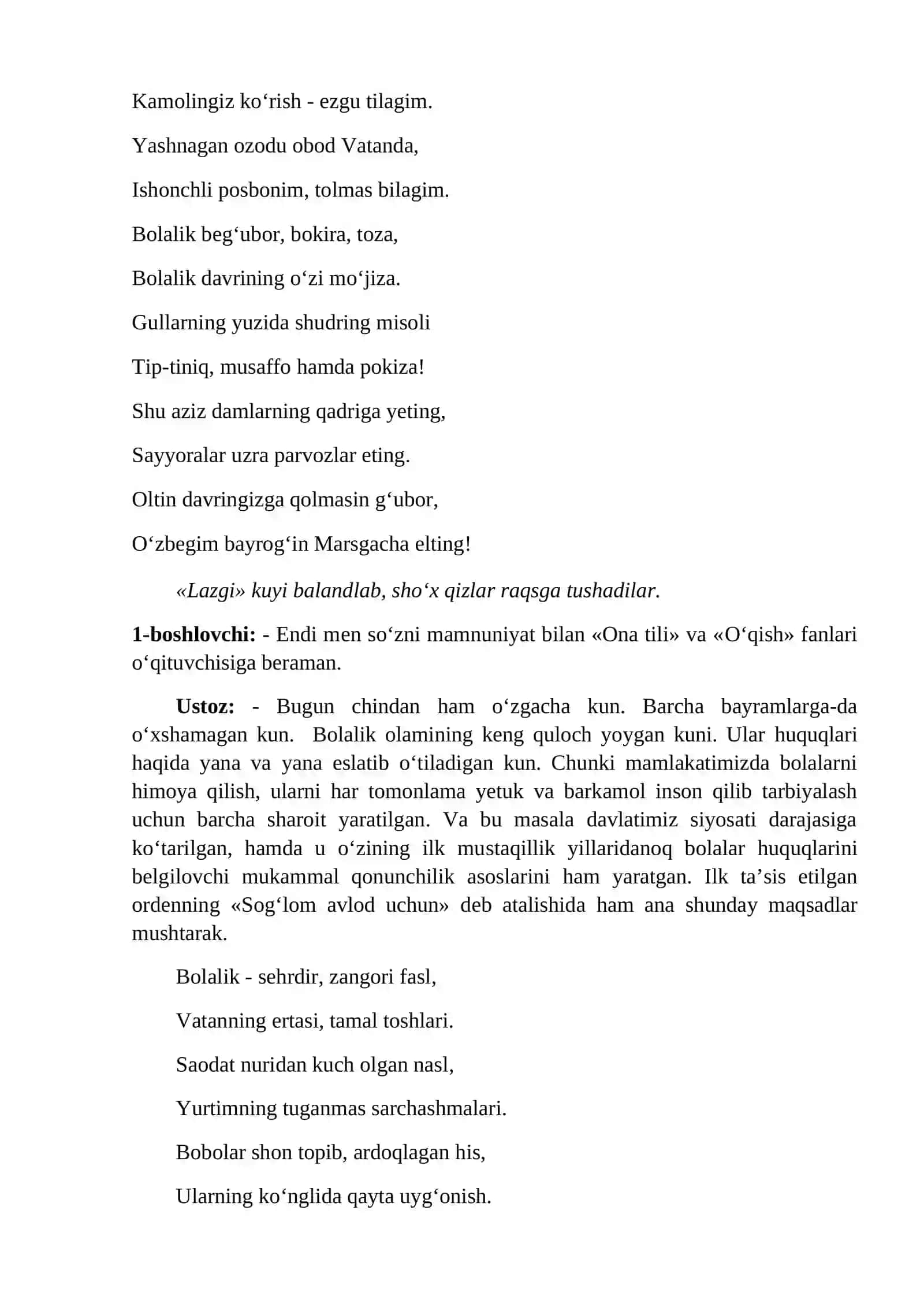 Beg'ubor bolalikni yodga olib bayram senariysi 3