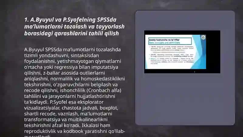 SPSSda maʼlumotlarni qayta ishlash sanʼati boʻyicha A.Byuyul va P.Syofelning qarashlarini tahlil qilish 3