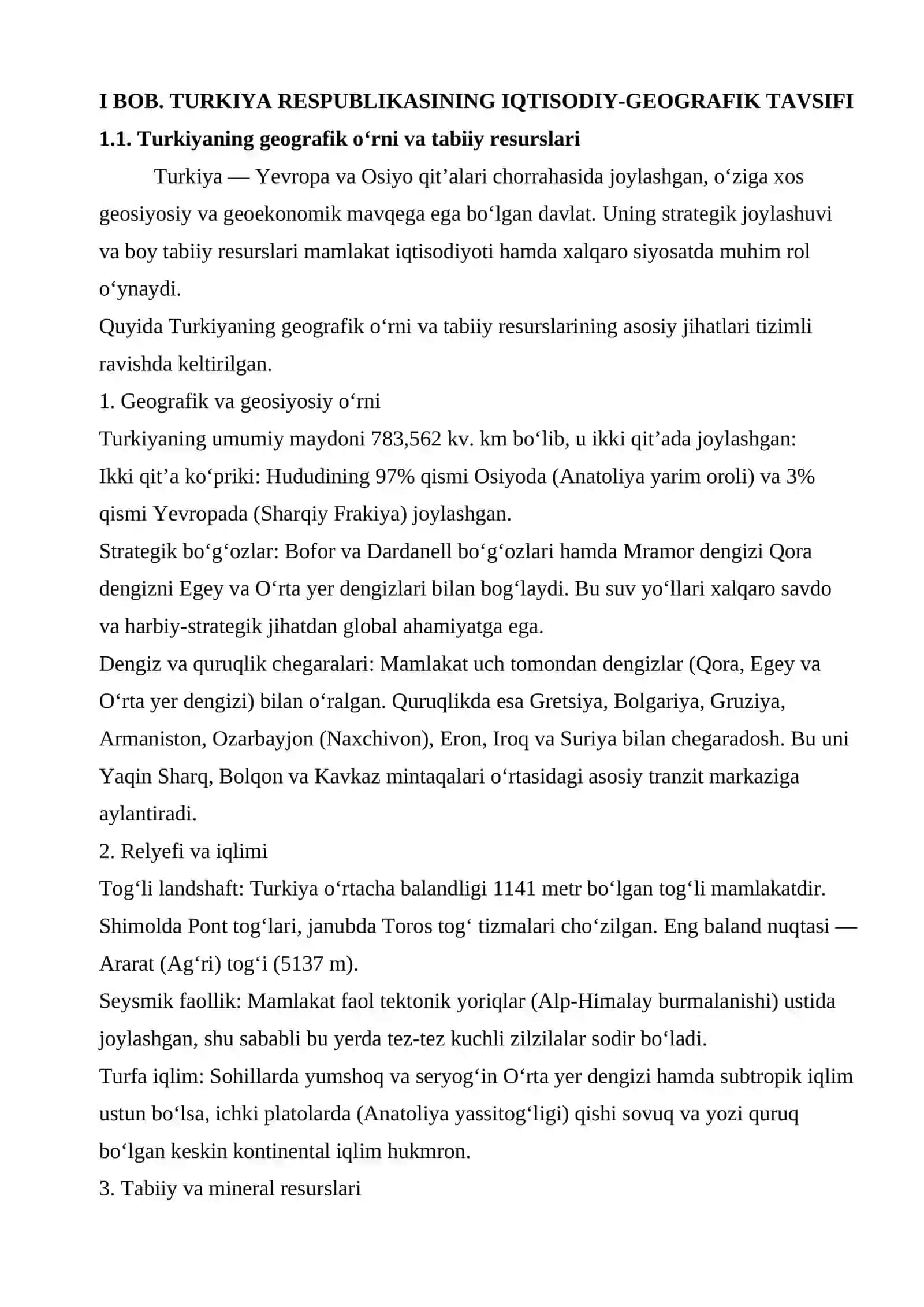 Turkiya va Misr arab respublikasi iqtisodiy geografik tavsif 3
