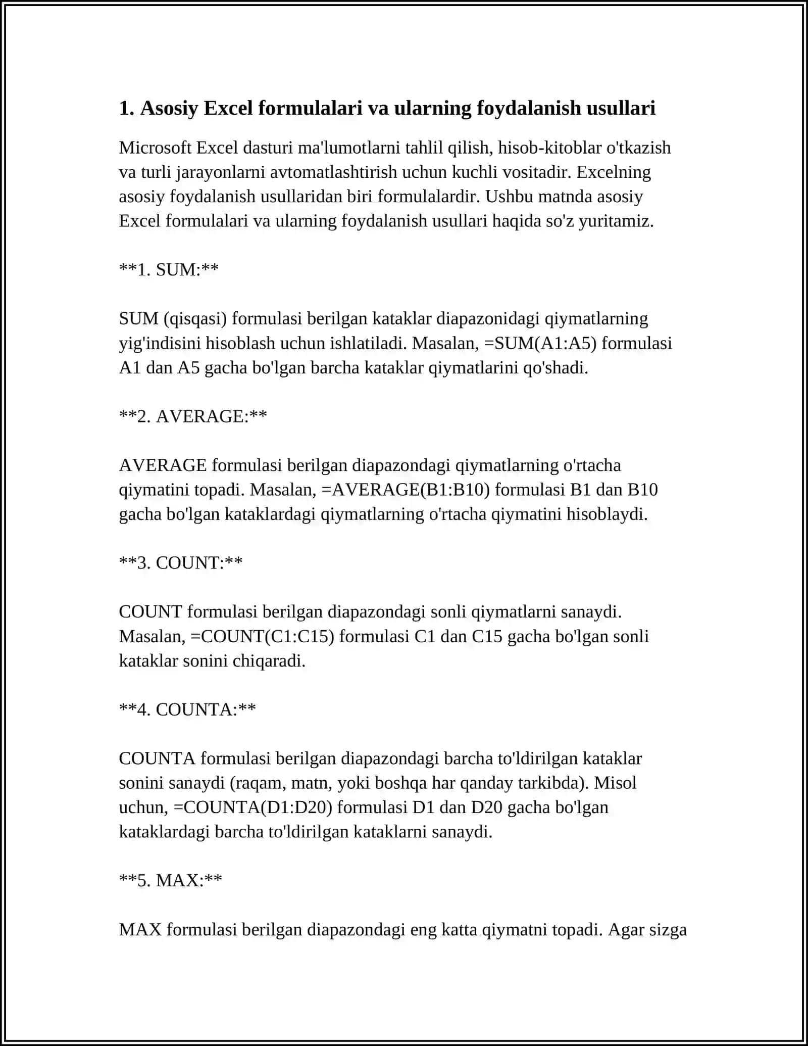 EXCEL DASTURI FORMULALARI VA FUNKSIYALARI 3