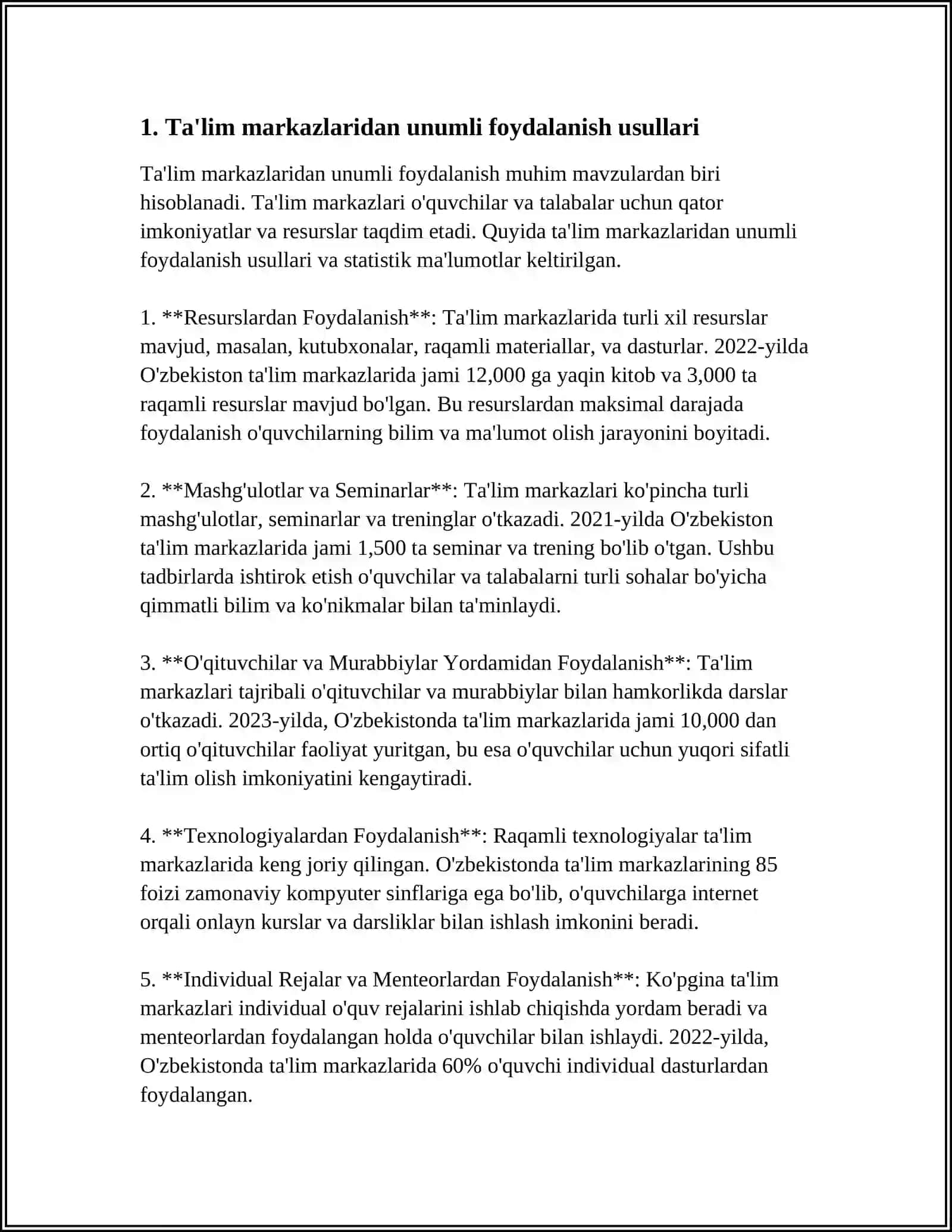 MAKTABGACHA TALIM TASHKILOTLARIDA MARKAZLARDAN O'RINLI FOYDALANISH KUNIKMASI 3