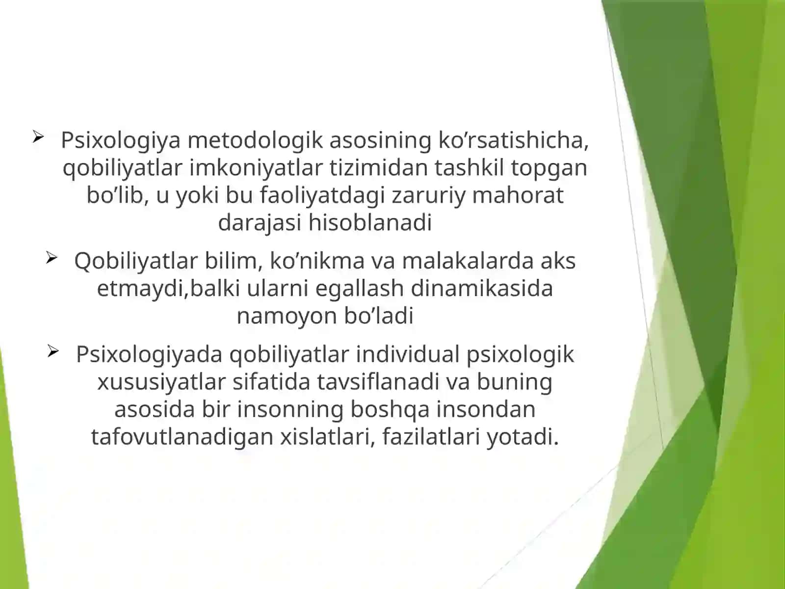 Qobiliyatlar tizimida iqtidorlilik. Qobiliyat va qiziqishning psixologik tavsifi 3