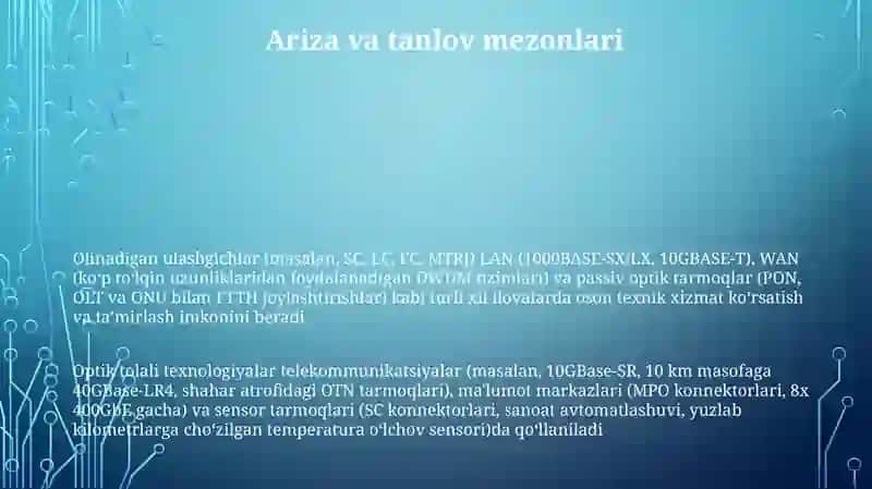 Ajraladigan va ajralmaydigan optik ulagichlar 3