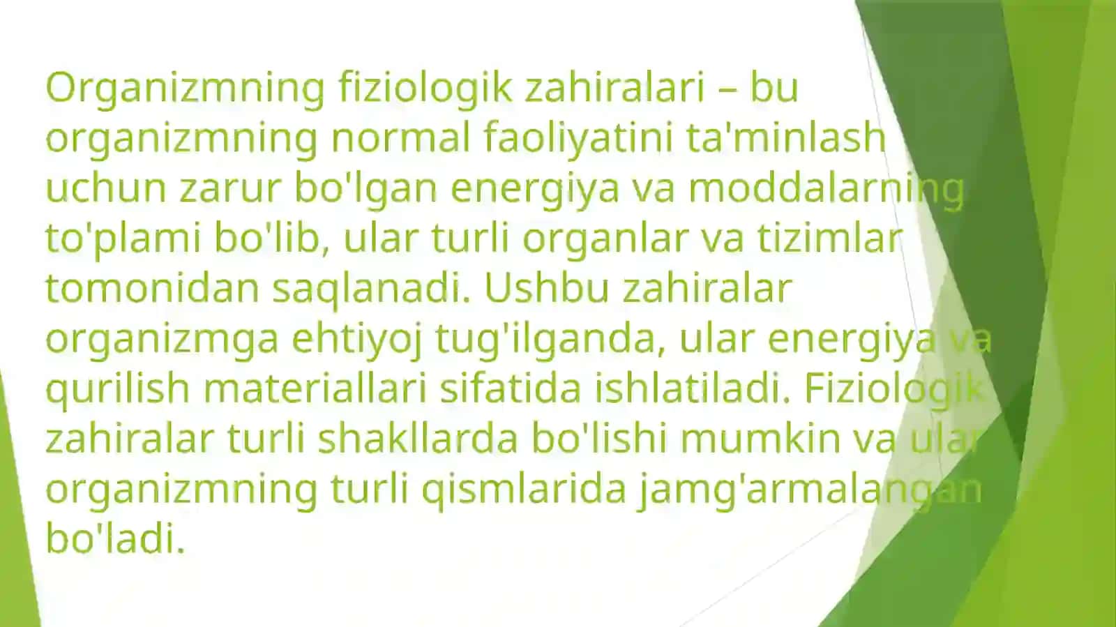 Organizmning fiziologik zahiralari va ularning tasnifi 3