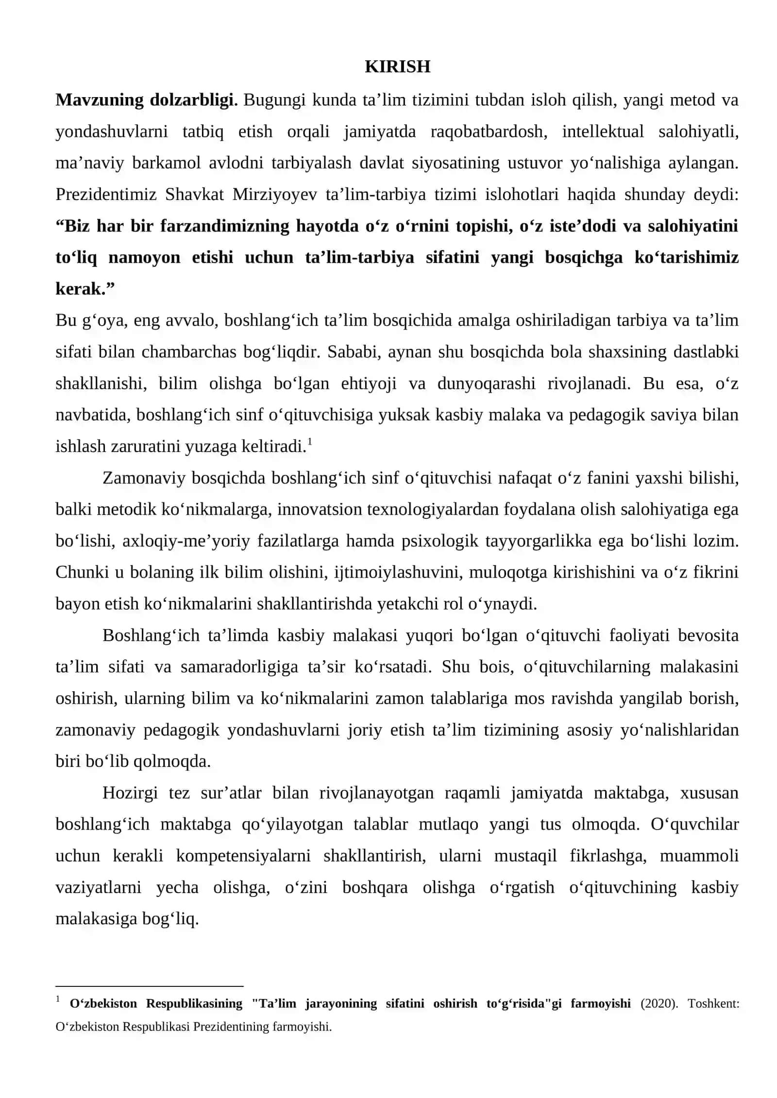 Boshlang’ich sinf o’qituvchisining kasbiy malakasi kurs ishi 3