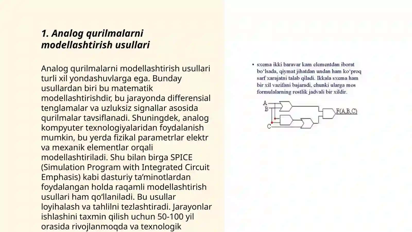 Elektron sxema simulyatorlarida OK tiykarındagʻı analog qurılmalardı analizi 3