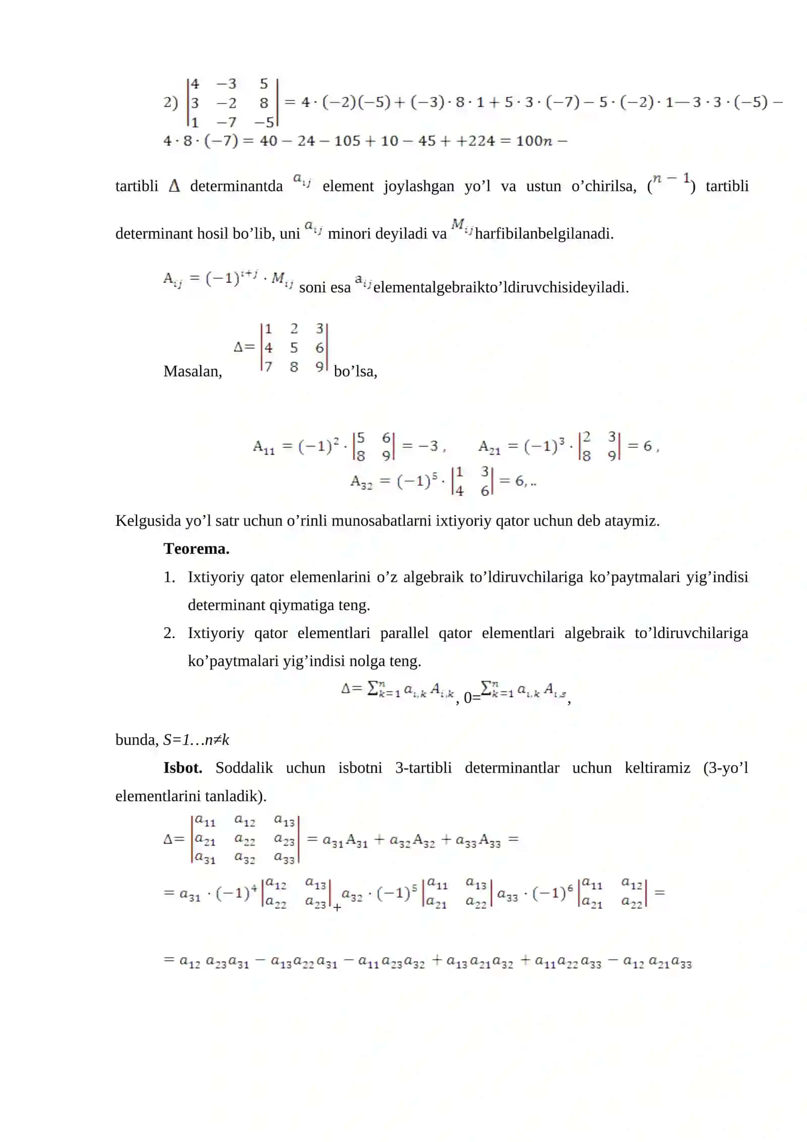 Determinantlar va ularning hossalari 3