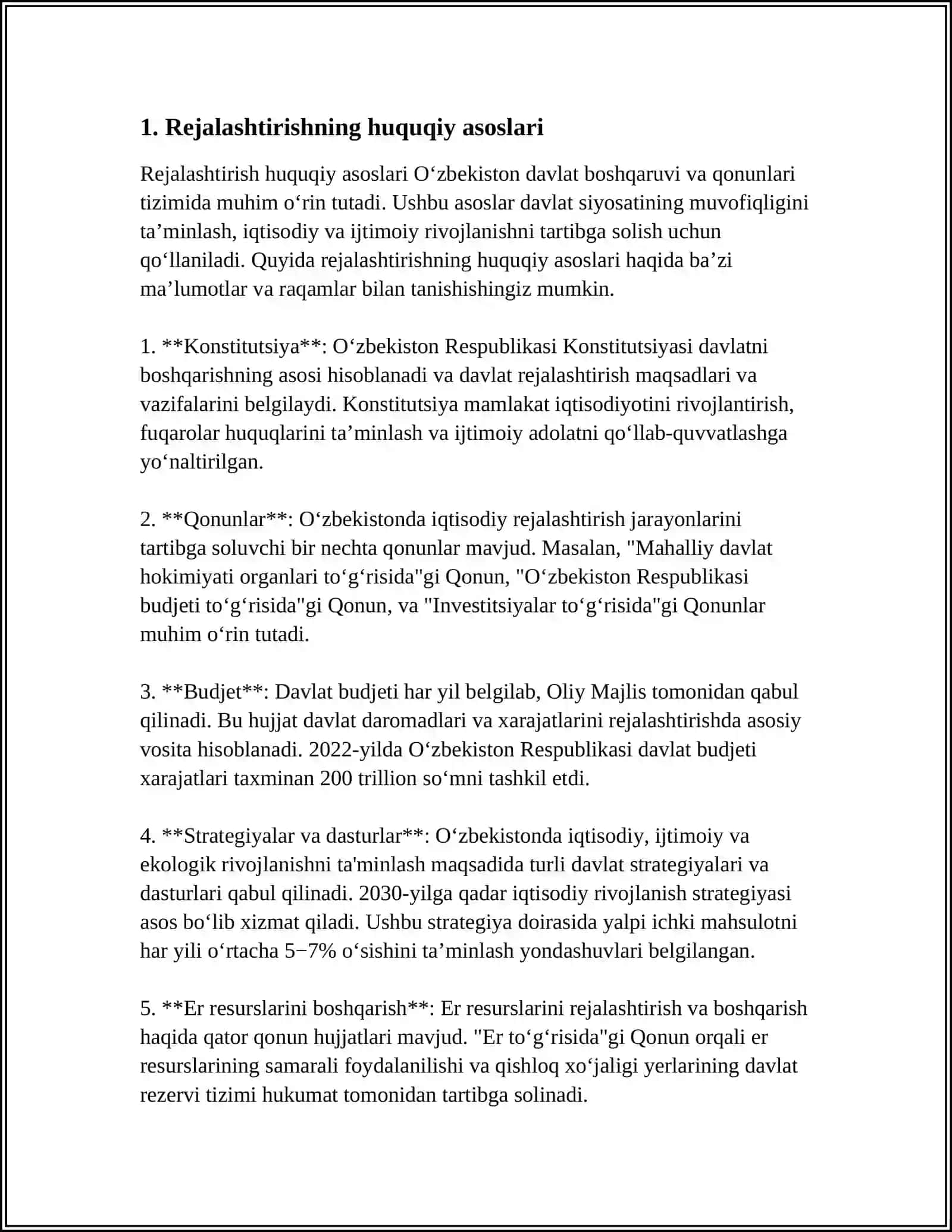 MUSTAQIL ISH Mavzu: REJALASHTIRISHNING NORMATIV ASOSLARI 3