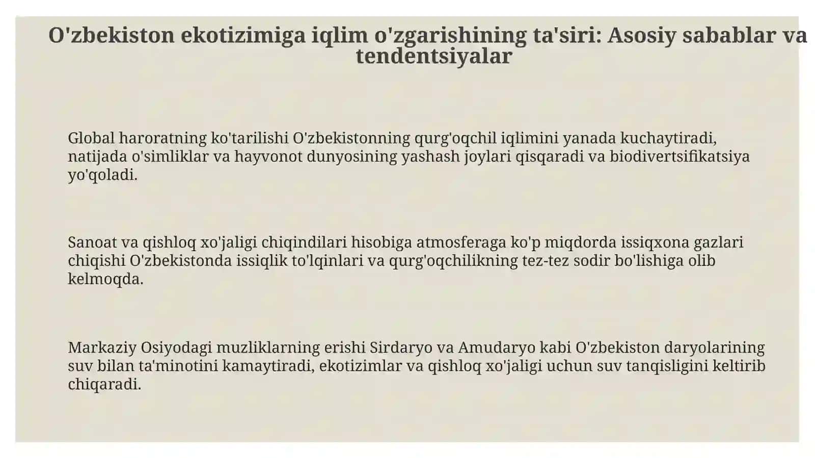 O'zbekistonda iqlim o'zgarishining ta'siri 3