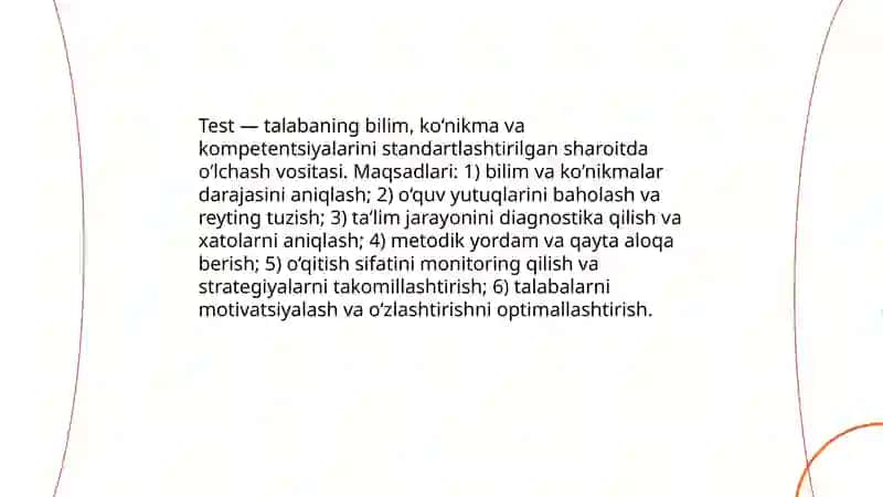 Testlar va uni tuzish metodikasi PPT 3