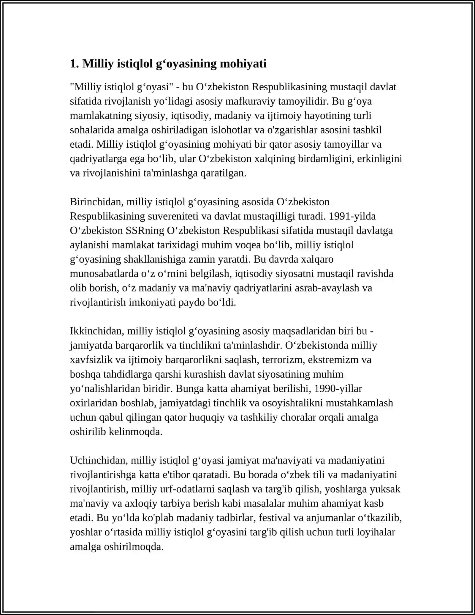 MUSTAQIL ISH Mavzu: MILLIY ISTIQLOL GʻOYASI VA MAFKURAVIY MASALALAR 3