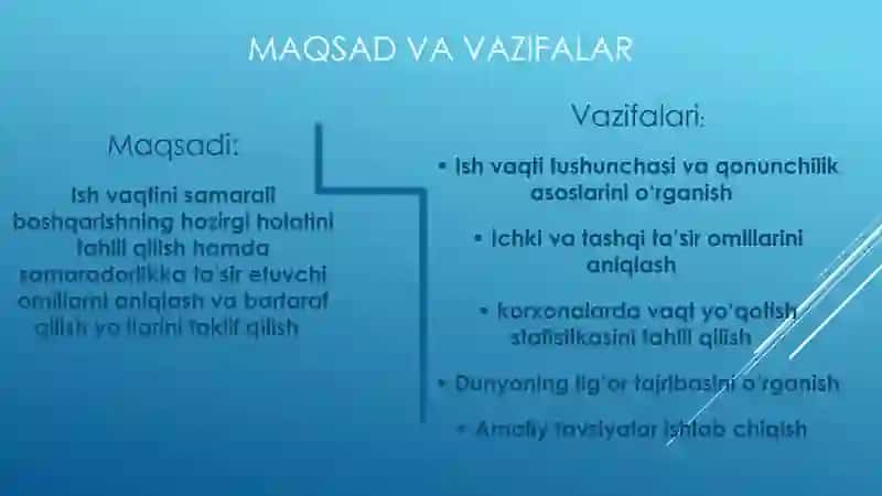 Ish vaqtidan samarali foydalanish va uning ozgarishiga tasir etuvchi omillar tahlili 3