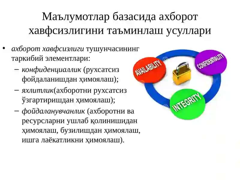 Маълумотлар базасида ахборот хавфсизлигини таъминлаш усуллари ва механизмлари 3