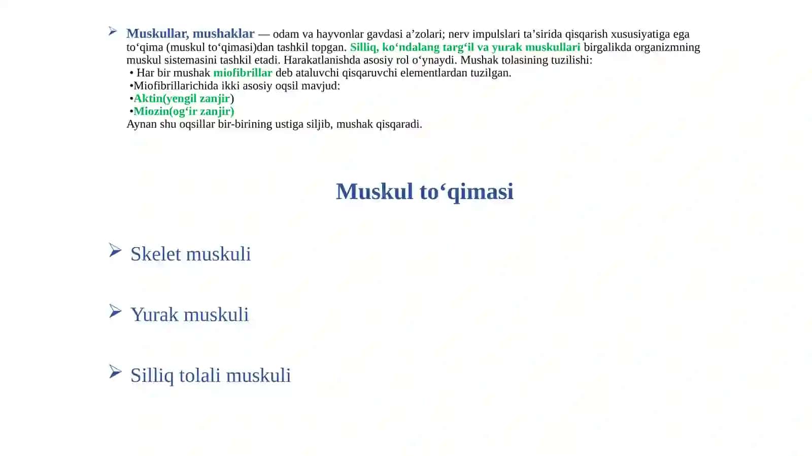 Mushaklarning taraqqiyoti, regeneratsiyasi va strukturaviy butunligini saqlanishi 3