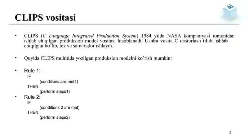 Bilimlarni taqdim etish. Mantiqiy va produksion modellar. Bilimlar 3