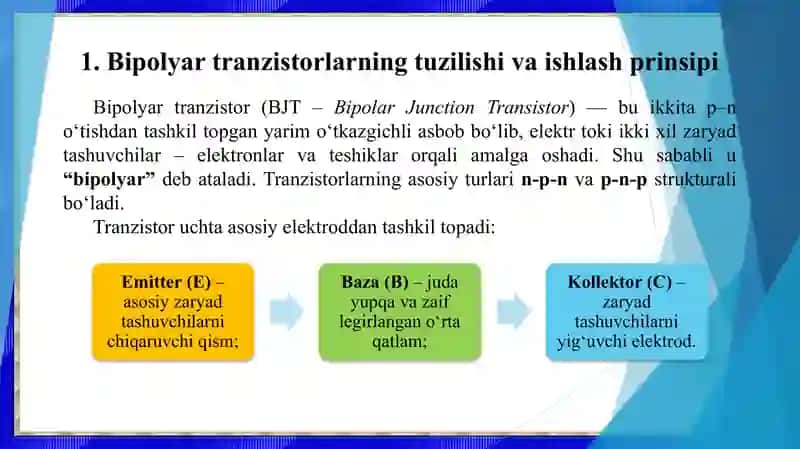Bipolyar tranzistorning aktiv rejimda ishlashi 3