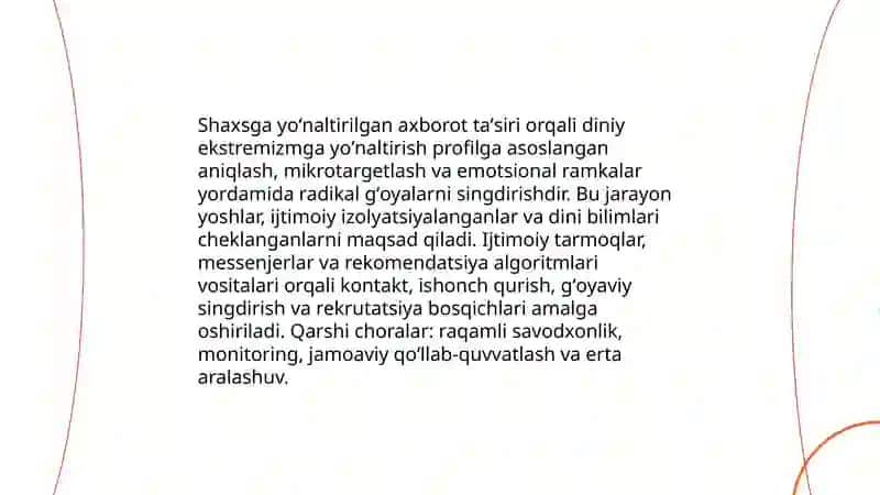 Shaxsga yoʻnaltirilgan axborot psixologiyasi Diniy va madaniy tahdidlar 3