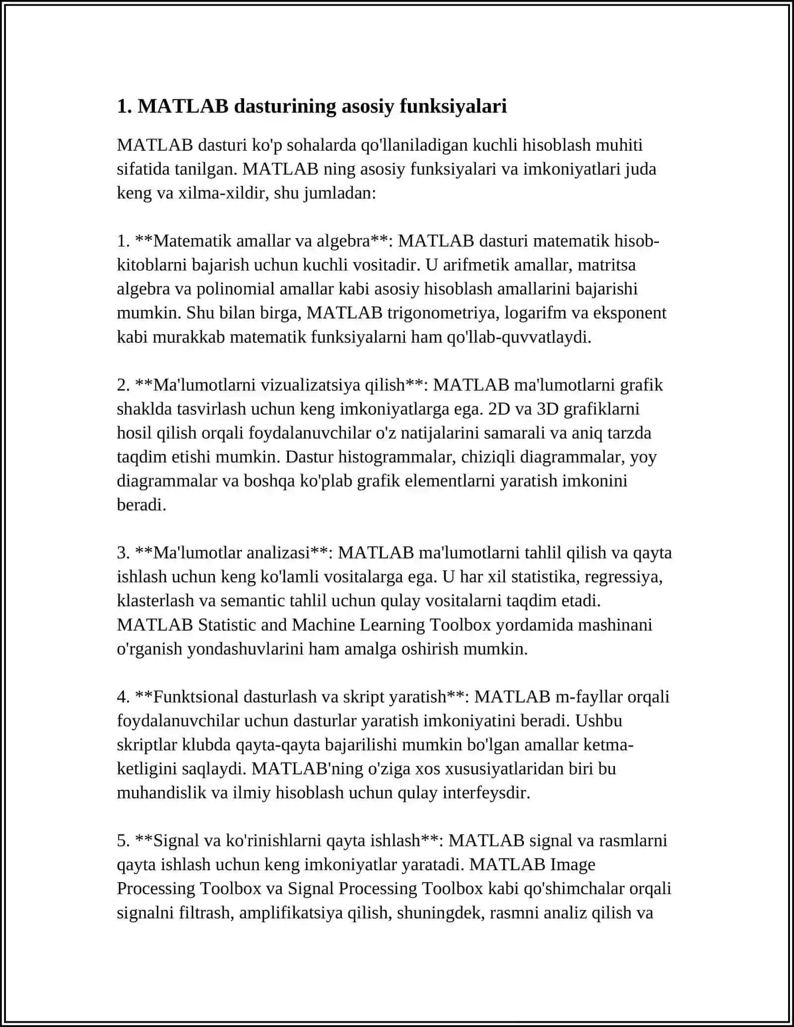 MATLAB DASTURI HAQIDA MALUMOTLAR 3