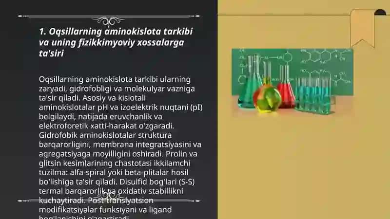 Oqsillarning fizikkimyoviy hususiyatlari va kimyoviy hossalari 3