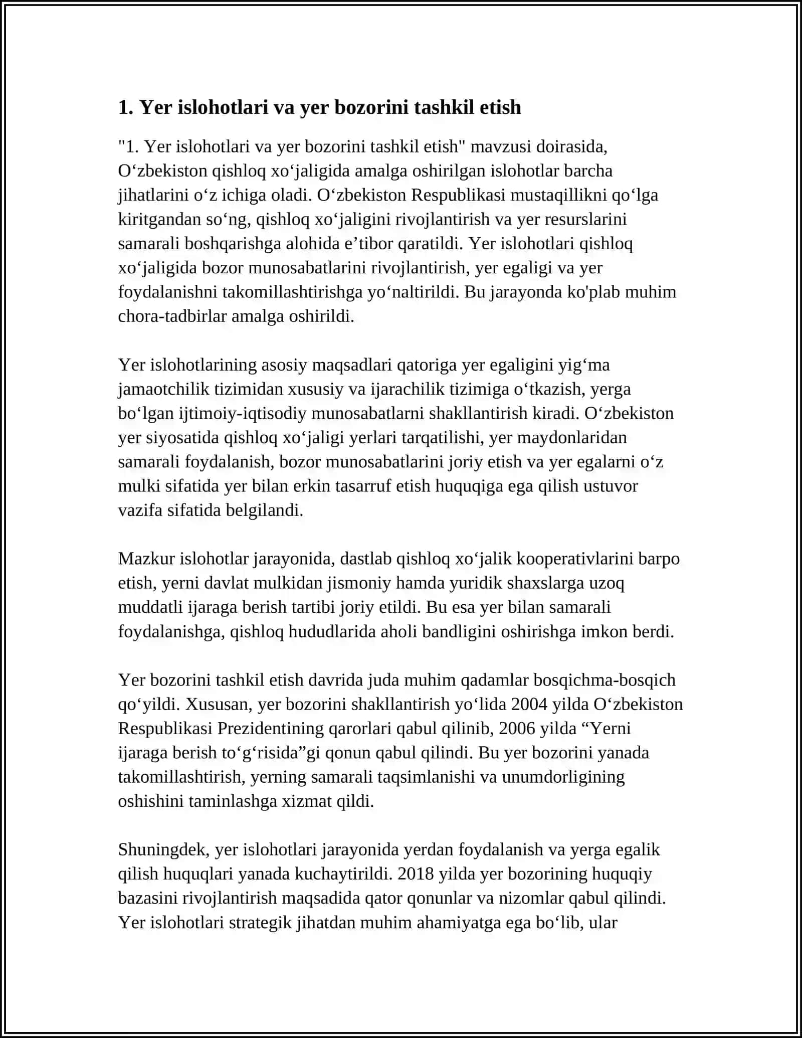 OʻZBEKISTON QISHLOQ XOʻJALIGIDA AMALGA OSHIRILGAN ISLOHOTLAR 2025-2026-o'quv yili 3
