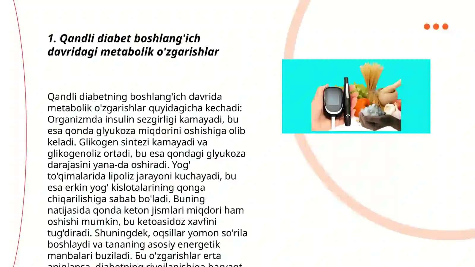 Qandli diabetda karbon suvlar, yog'lar va oqsillar almashinuvining buzilishi 3
