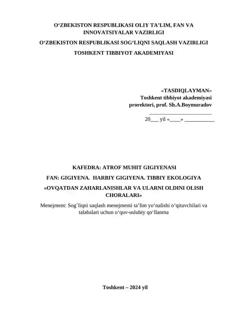 OVQATDAN ZAHARLANISHLAR VA ULARNI OLDINI OLISH CHORALARI 3