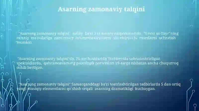Asarning zamonaviy talqini 3