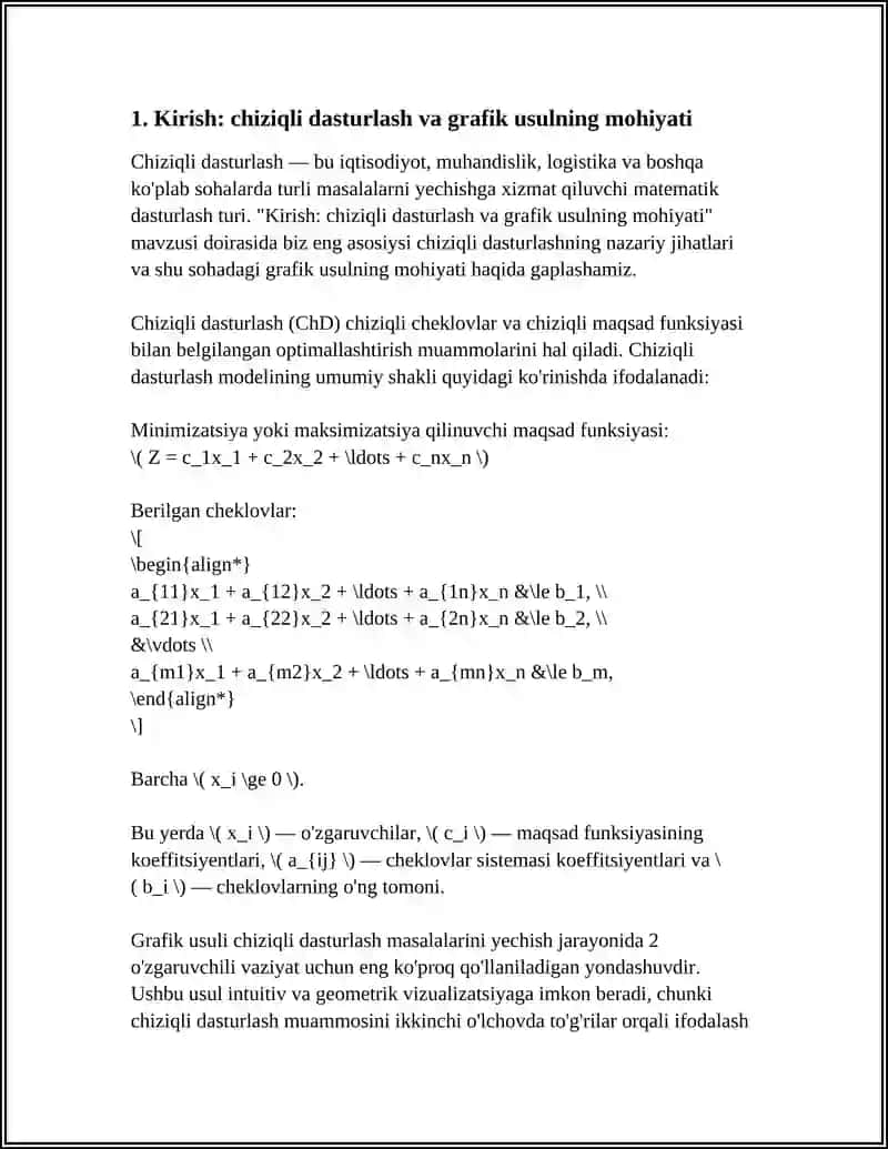 AMALIY DASTURLARDA CHIZIQLI DASTURLASH MASALALARINI YECHISH GRAFIKLARINI QURISH 3