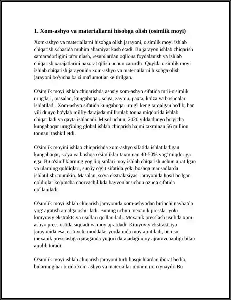 OSIMLIK MOYIDAN TAYYORLANGAN MAHSULOTLAR ISHLAB CHIQARISH HISOBI 3