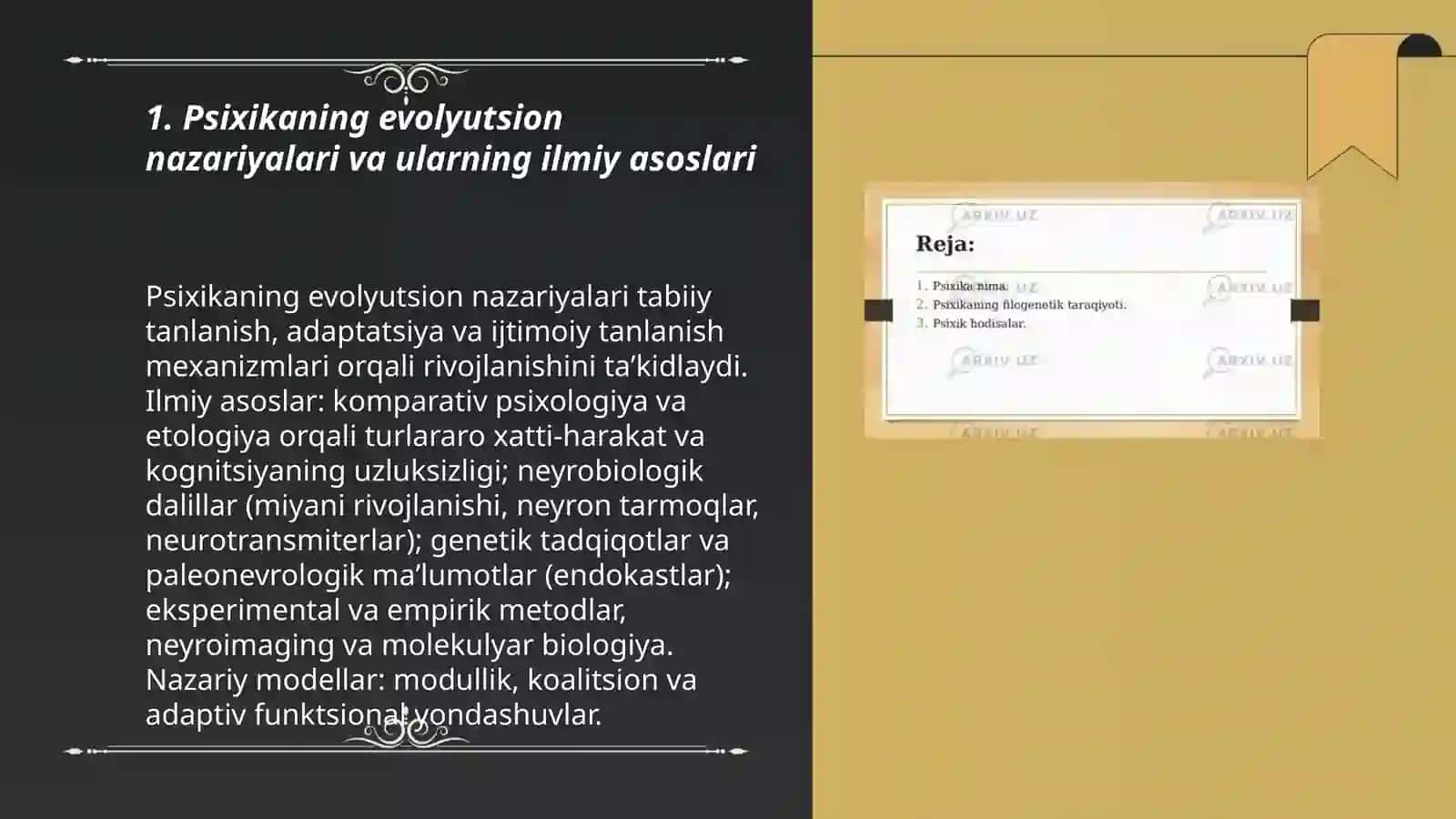 Psixikaning evolyutsiyasi va vujudga kelishi 3