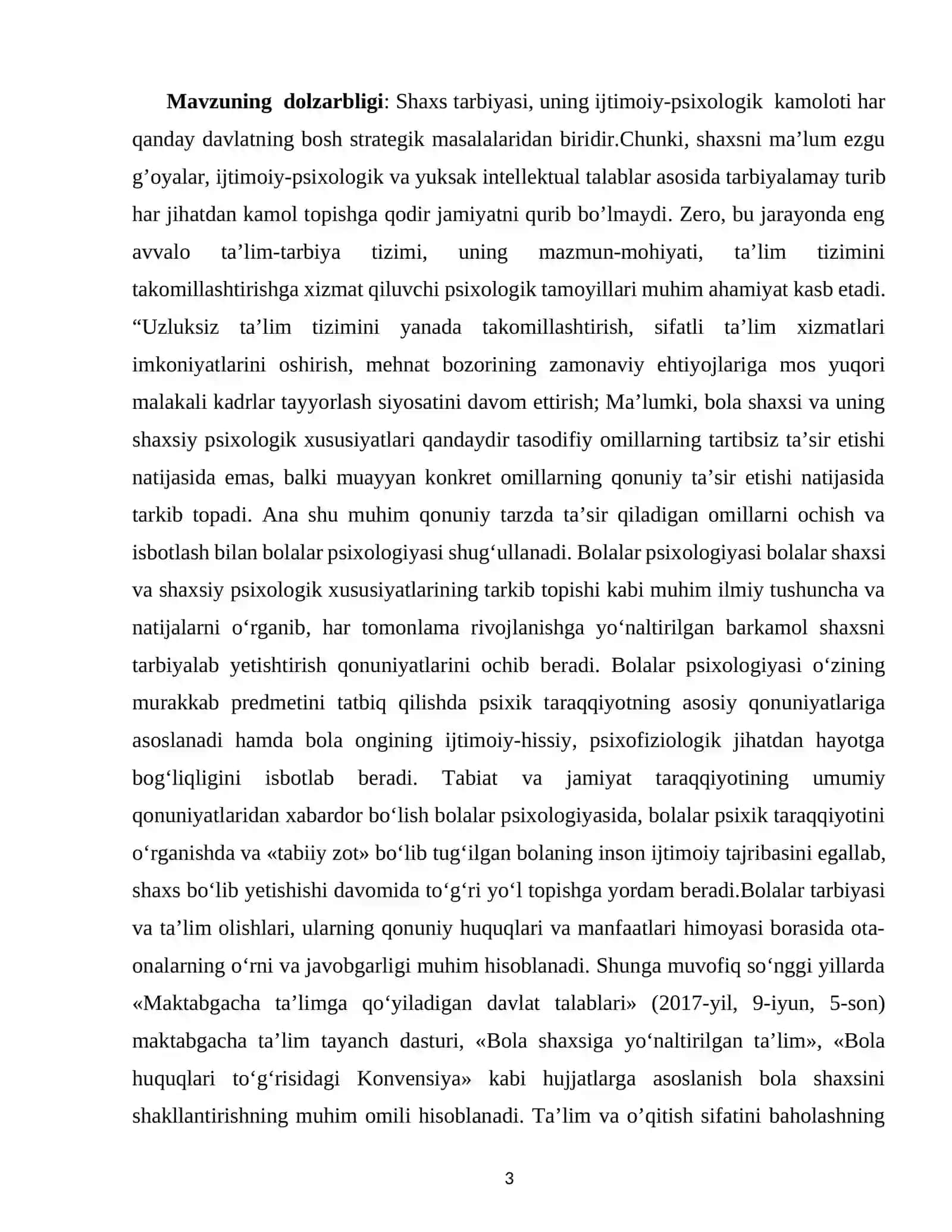 «Bolalar psixologiyasining ilmiy-tadqiqot metodlari» KURS ISHI 3