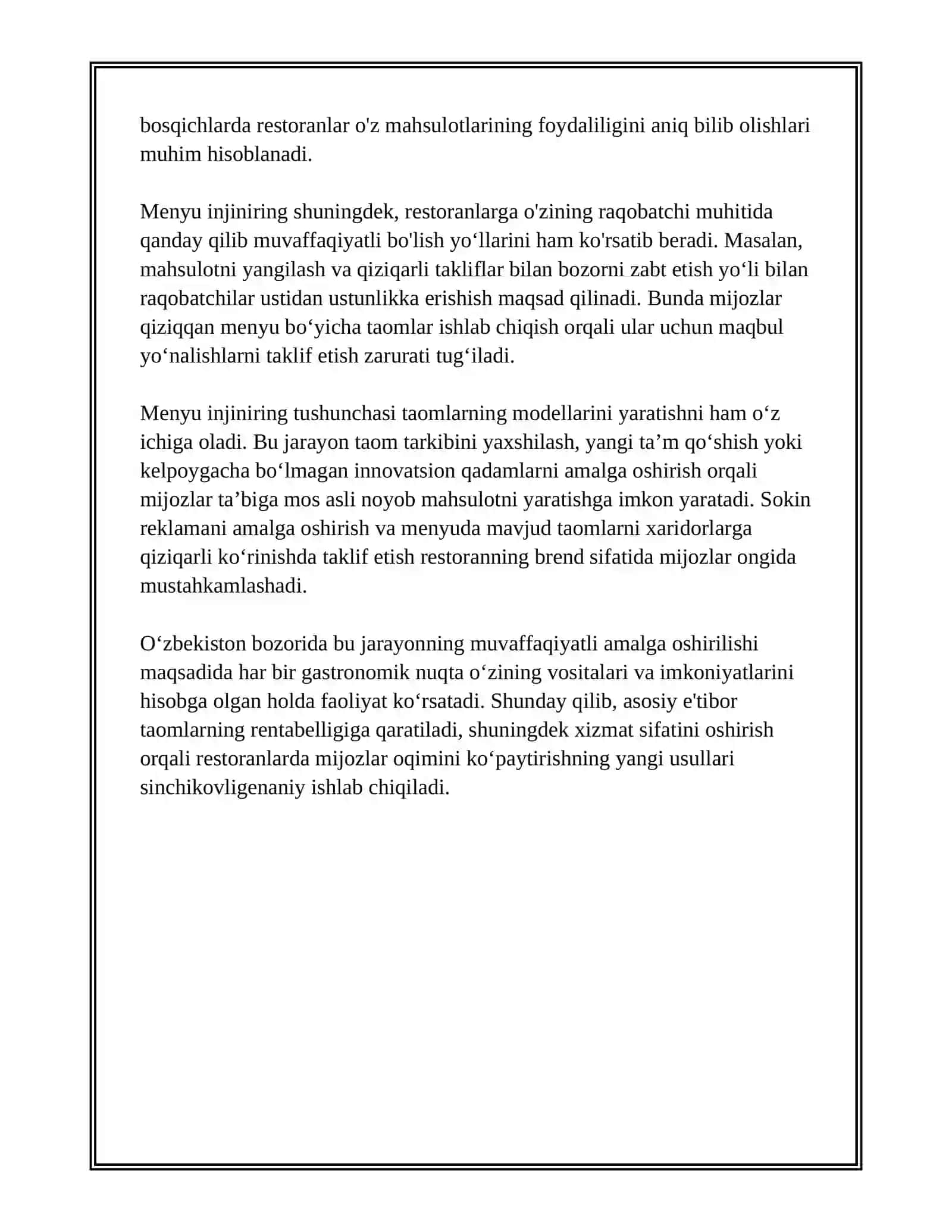 RESTORANDA MENYU INJINIRING FOYDA VA TALAB TAHLILI 3