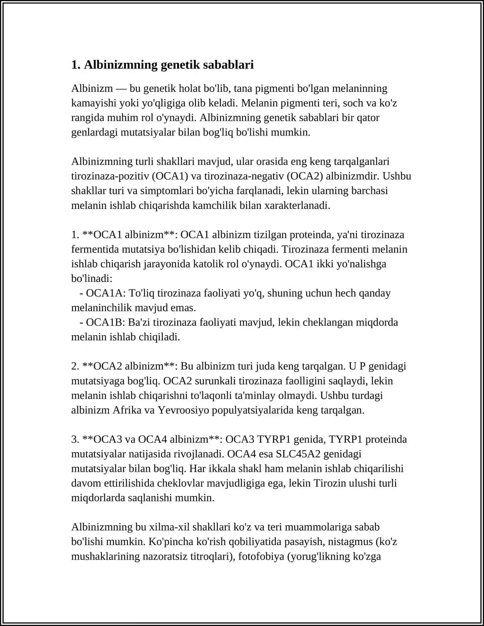 ALBINIZM. ETIOPATOGENEZI, KLINIKASI, DIAGNOSTIKASI, DAVOLASH VA PROFILAKTIKASI 3