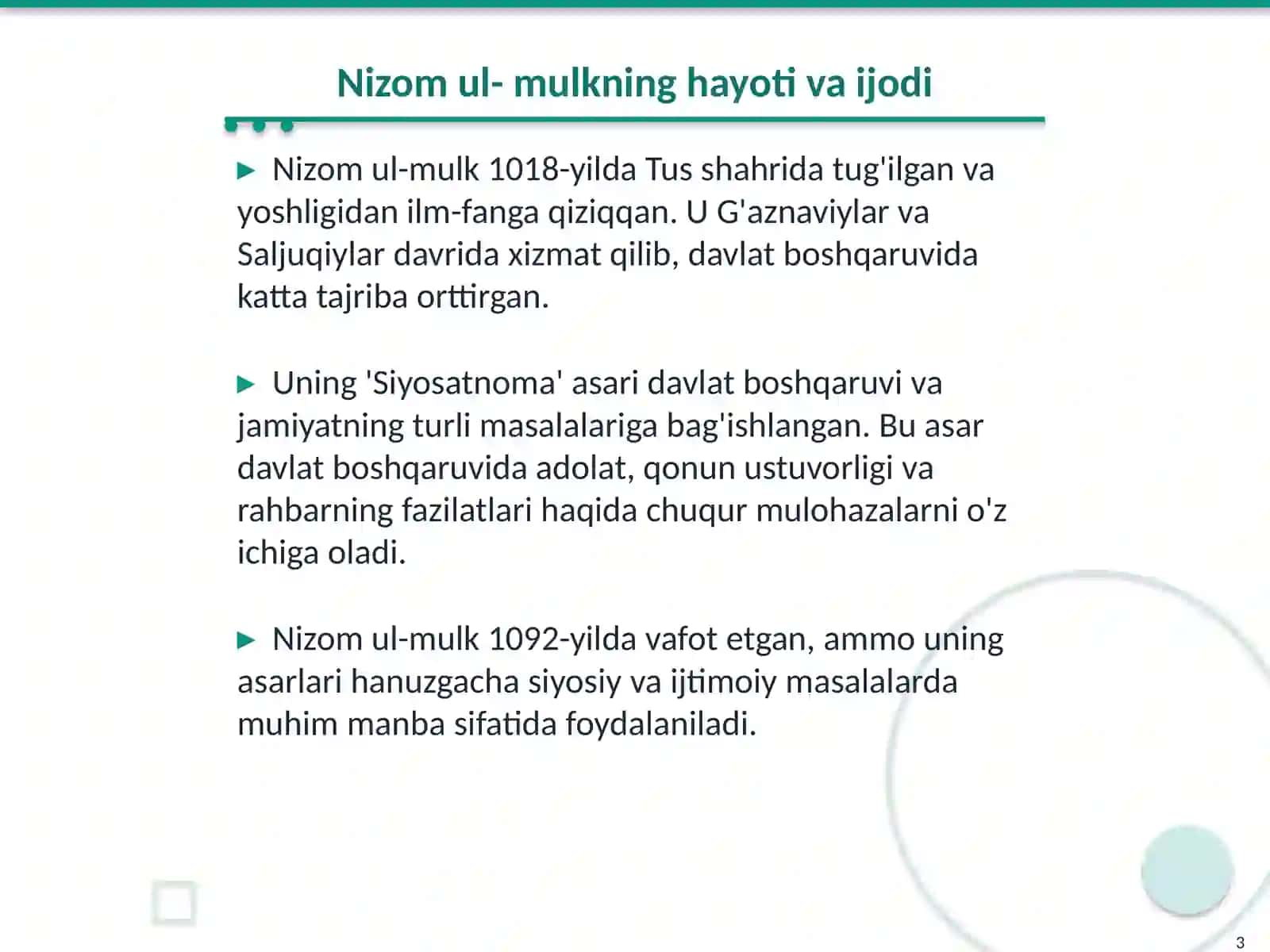 Nizom ul- mulkning "Siyosatnoma" asarida davlat va jamiyat mafkurasi 3