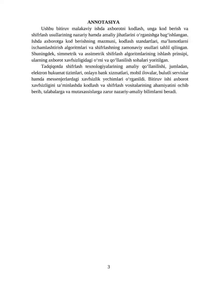 Kod berish, kodlash va shiferlash usullari 3