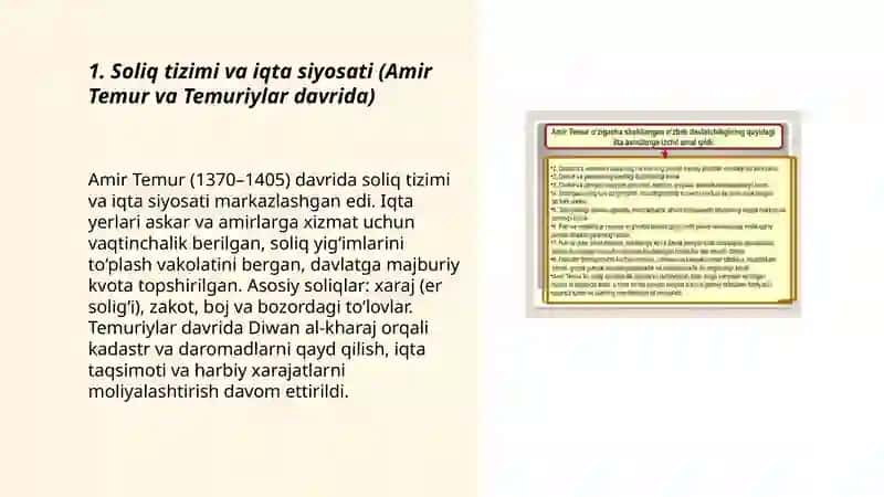 Amir Temur va Temuriylar davridagi iqtisodiy g'oyalar va iqtisodiy siyosat 3