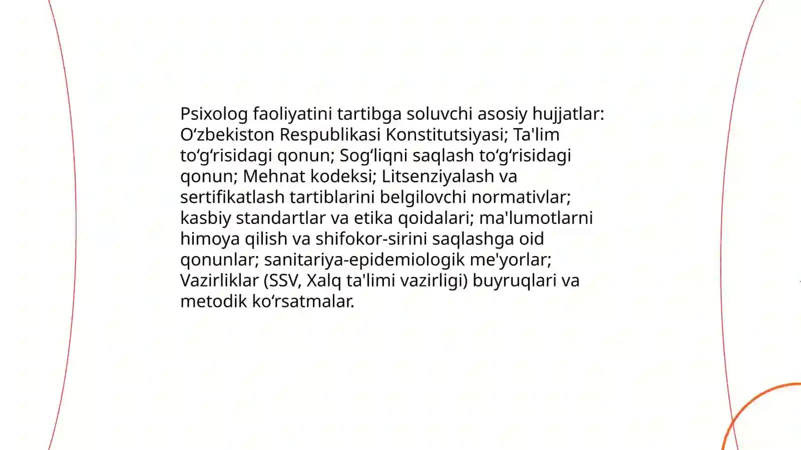 Psixologning kasbiy faoliyatini tashkil qolishda meyoriy xujjatlar 3