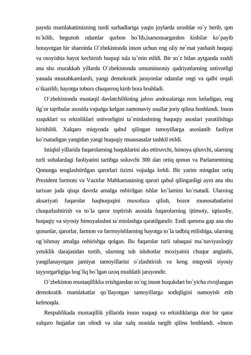 O`ZBEKISTONDA INSON HUQUQLARI VA ERKINLIKLARI KAFOLATINING YARATILISHI 3